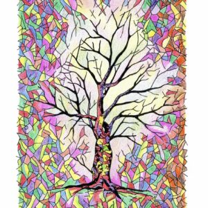 abstract multicoloured drawing of a tree in autumn